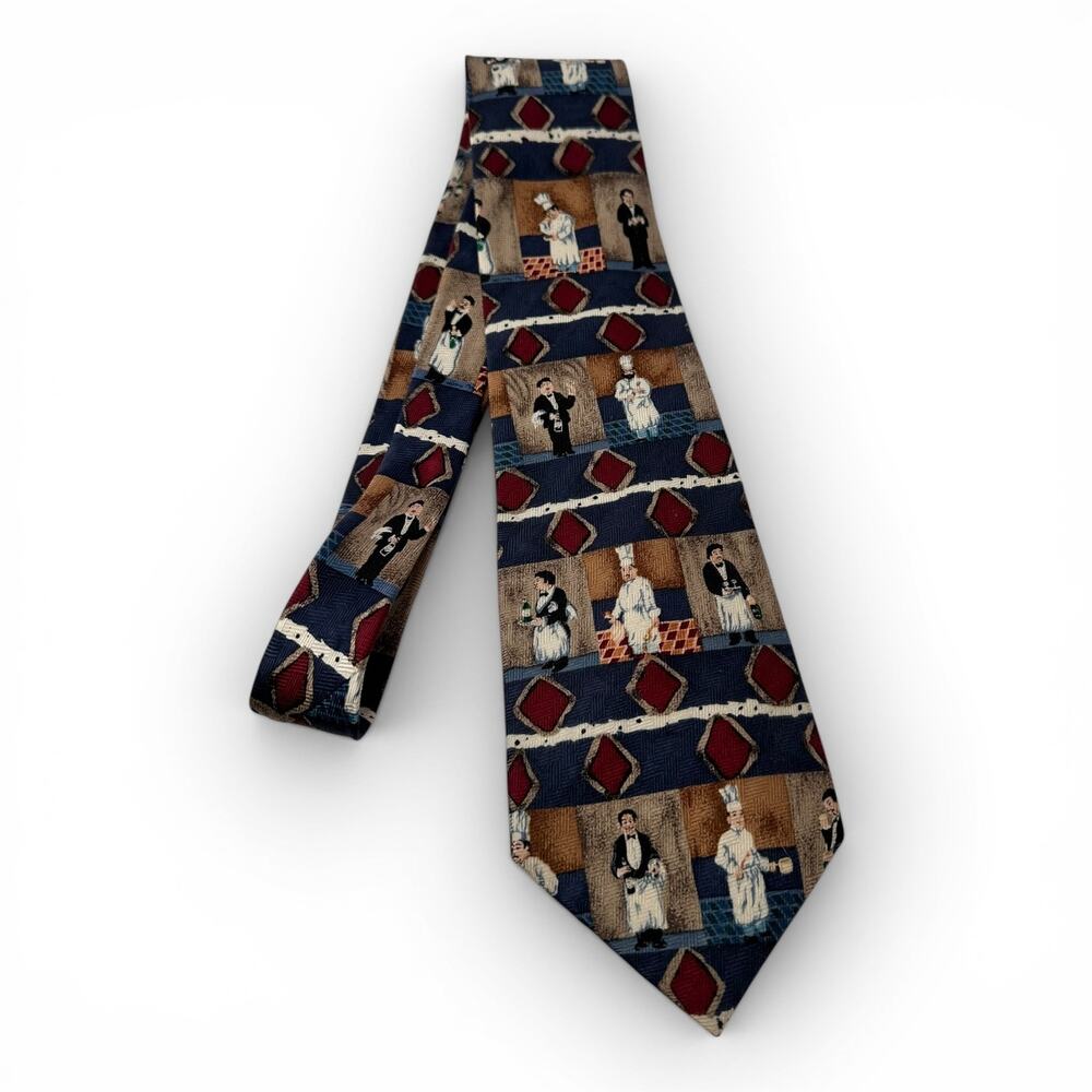 Reyn Spooner Bon Appetit 1988 Guy Buffet Italian Silk Tie USA Vintage - Picture 1 of 10
